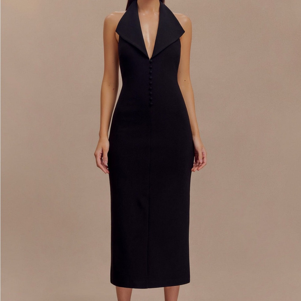 Annita Crepe Halter Midi Dress